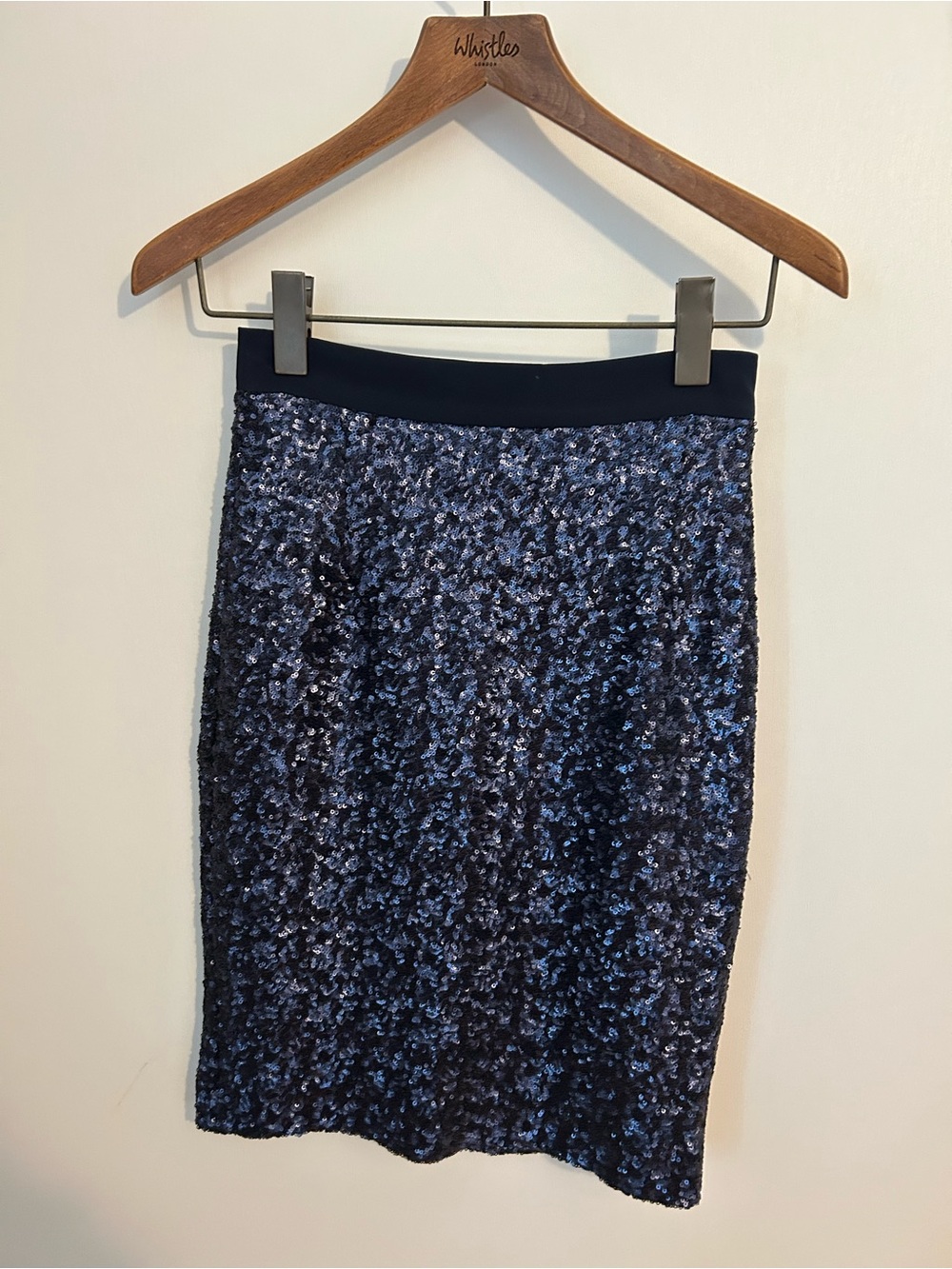 Whistles Navy Sequin Pencil Skirt